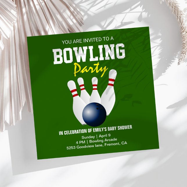 Modern Green Bowling Baby Shower Invitation (Creator Uploaded)