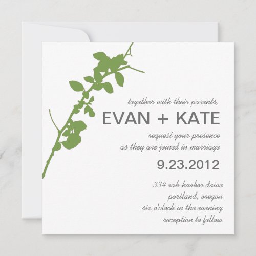 Modern Green Branch Wedding Invitation