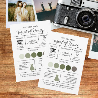 Modern Green Bridesmaid Information Card