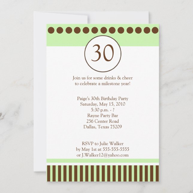 Modern Green & Brown 5x7 Birthday Invitation (Front)
