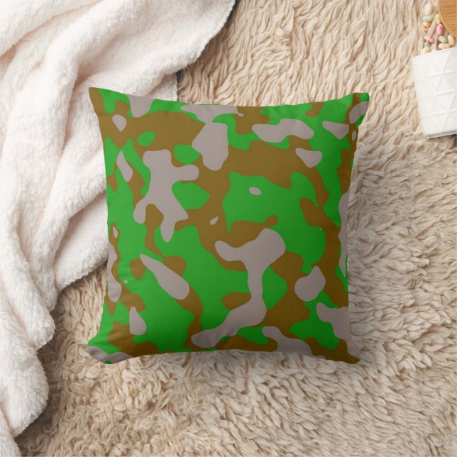 Modern Green Brown Gray Camo Pillow (Blanket)