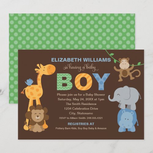 Baby Shower Invitation | Jungle Animals for Boy