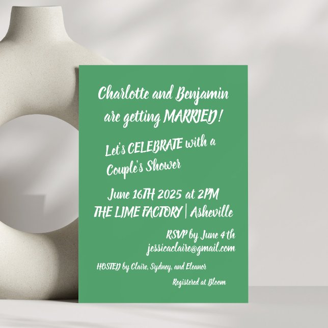 Modern Green Brush Lettering Trendy Couples Shower Invitation (Creator Uploaded)
