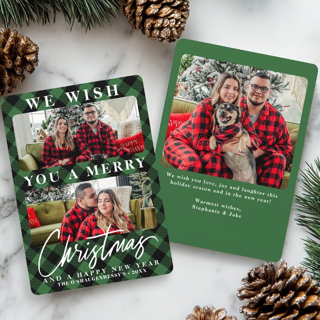 Modern Green Buffalo Plaid Christmas Photo Holiday Card (Creator Uploaded)
