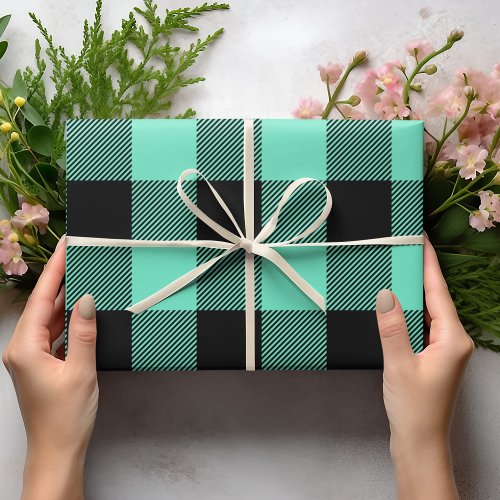 Modern Green Buffalo Plaid Easter Wrapping Paper