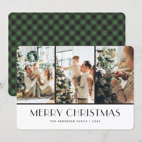 Modern Green Buffalo Plaid Photo Christmas Card
