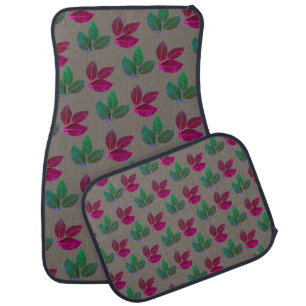 Modern Green & Burgundy Plant Leaves Car Floor Mat
