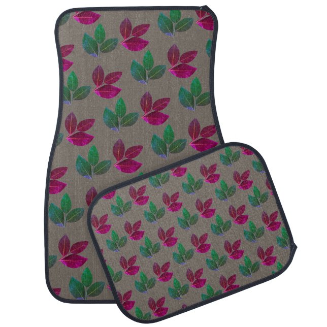 Modern Green & Burgundy Plant Leaves Car Floor Mat (Set)