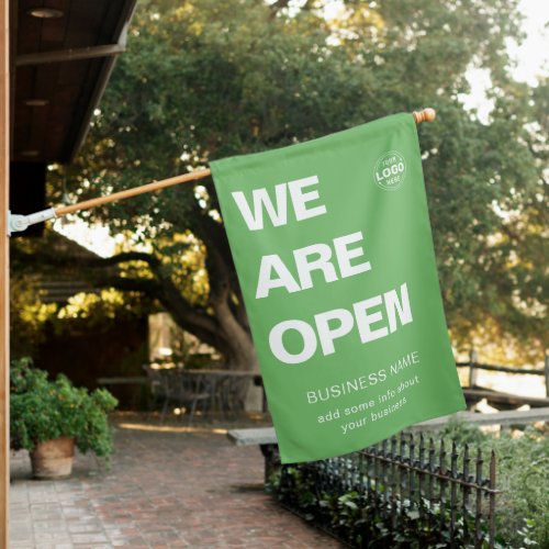 Modern Green Business Brand We are Open Sign Flag