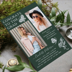 Modern Green Butterfly Photo Graduation Party Invitation