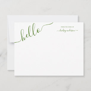 Modern Green Calligraphy Hello Personalize Note Card