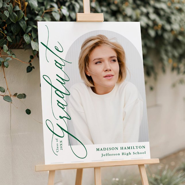 Modern Green Calligraphy Photo Graduation Party Foam Board (Creator Uploaded)