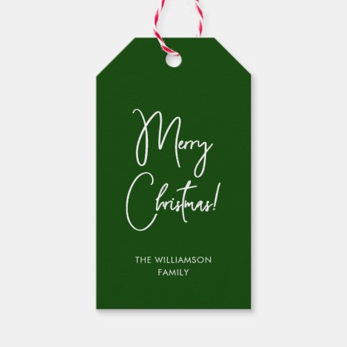 Modern Green Calligraphy Script Merry Christmas Gift Tags