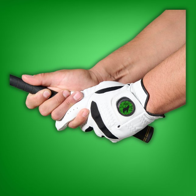 Modern Green Camo Black Wolf Silhouette Monogram | Golf Glove (Creator Uploaded)