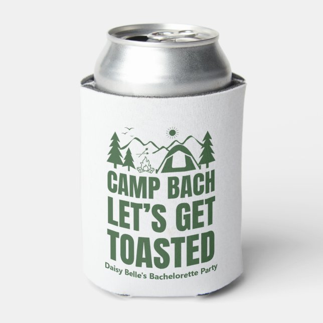 Modern Green Camp Bachelorette Weekend Can Cooler (Can Front)