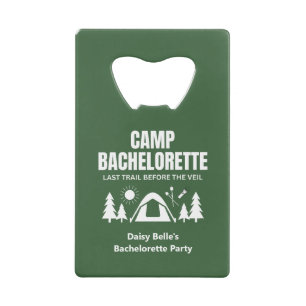 Modern Green Camp Bachelorette Weekend Credit Card Bottle Opener