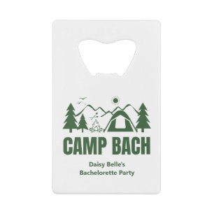 Modern Green Camp Bachelorette Weekend Credit Card Bottle Opener