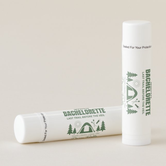 Modern Green Camp Bachelorette Weekend Lip Balm (Front)