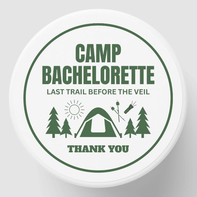 Modern Green Camp Bachelorette Weekend Mini Candle Favors (Front)