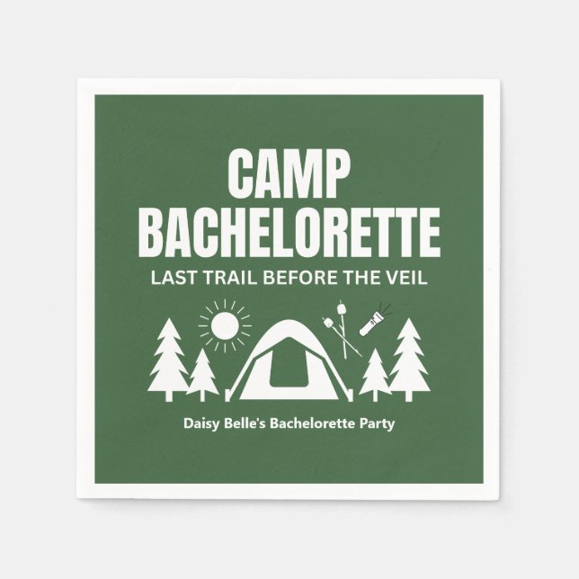 Modern Green Camp Bachelorette Weekend Napkins (Front)