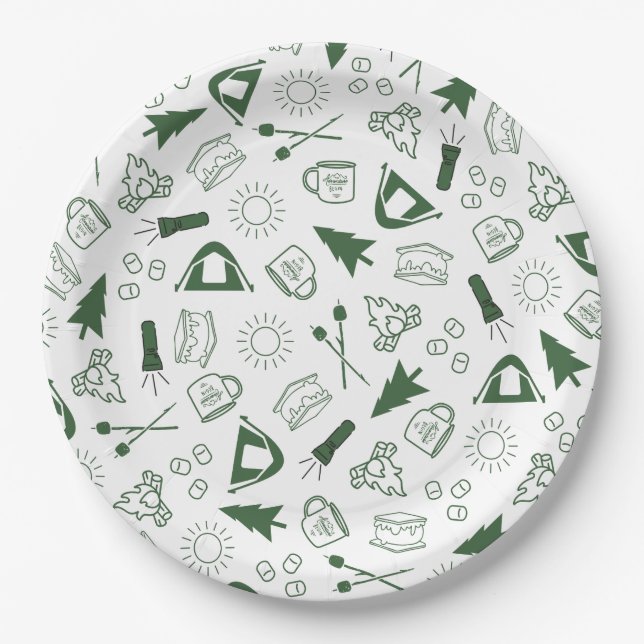 Modern Green Camp Bachelorette Weekend Paper Plates (Front)