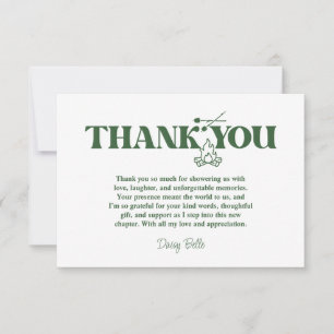 Modern Green Camp Bachelorette Weekend Thank You Card