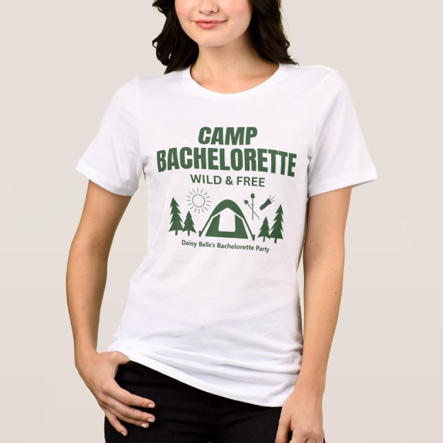 Modern Green Camp Bachelorette Weekend Tri-Blend Shirt (Front)