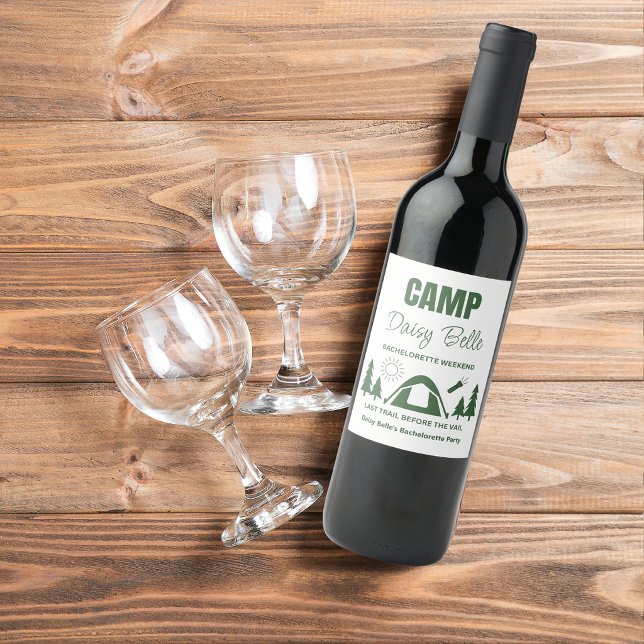 Modern Green Camp Bachelorette Weekend Wine Label (Creator Uploaded)
