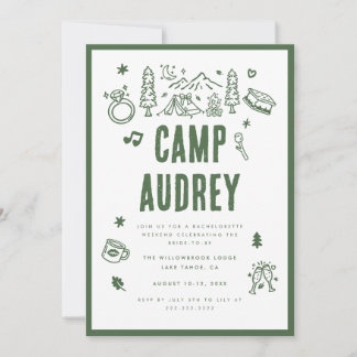 Modern Green Camp Bride Bachelorette Weekend Invitation
