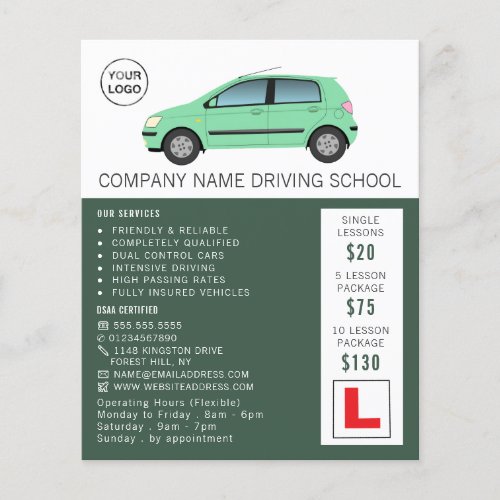 Modern Green Car Driving School Instructor Flyer