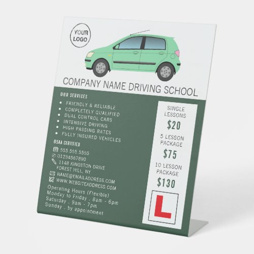 Modern Green Car Driving School Instructor Pedestal Sign
