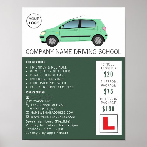 Modern Green Car Driving School Instructor Poster