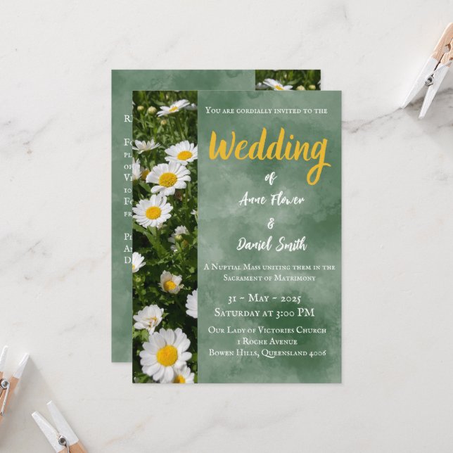 Modern Green Catholic Wedding Invitation (Front/Back In Situ)