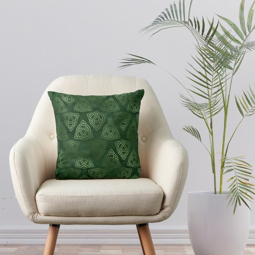 Modern Green Celtic Knot Pattern Throw Pillow