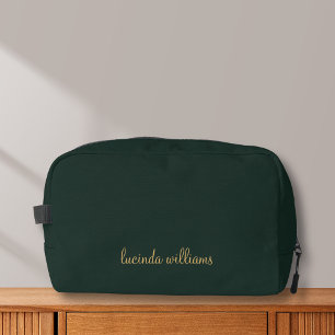 Modern Green Charcoal Gold Script Name Dopp Kit