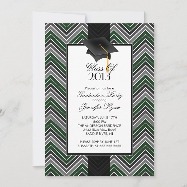 Modern Green Chevron 2013 Graduation Party Invitation (Front)