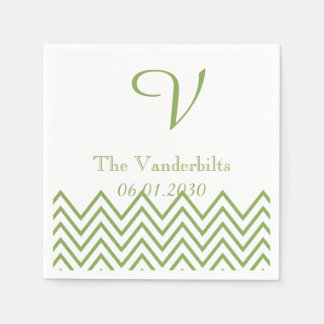 Modern Green Chevron Monogram Wedding Napkin