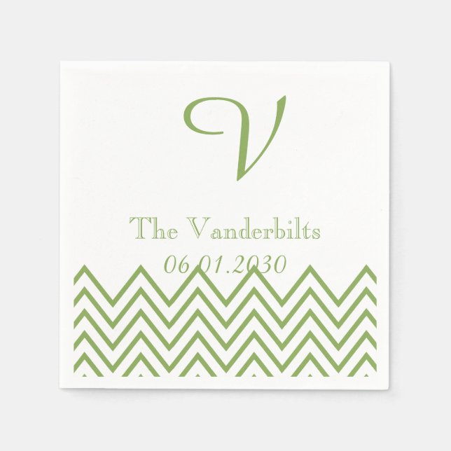 Modern Green Chevron Monogram Wedding Napkin (Front)
