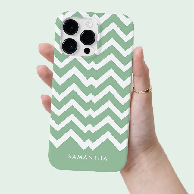 Modern Green Chevron Pattern Personalized Name Case-Mate iPhone Case (Modern Green Chevron Pattern Personalized Name Case-Mate iPhone Case)