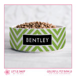 Modern Green Chevron Personalized Pet<br><div class="desc">Add a modern vibe to your pet’s dining area with this personalized pet bowl that features a simple green and white chevron pattern with a customizable pet name. Whether you’re shopping for your own beloved pet or for friends, family, new pet owners, or dog and cat lovers, this personalized pet...</div>