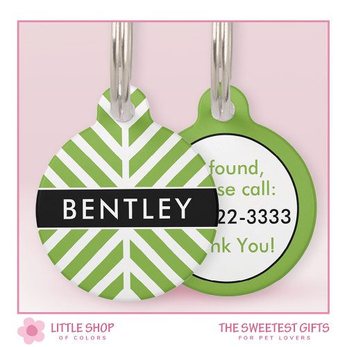 Modern Green Chevron Personalized Pet ID Tag