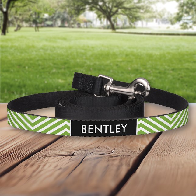 Modern Green Chevron Personalized Pet Leash (Creator Uploaded)