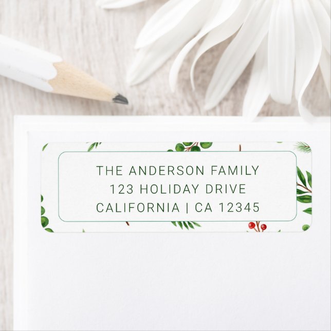 Modern Green Christmas Family Holiday Address Label (Insitu)