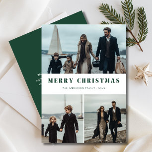Modern Green Christmas Family Photo Nautical Beach Holiday Card