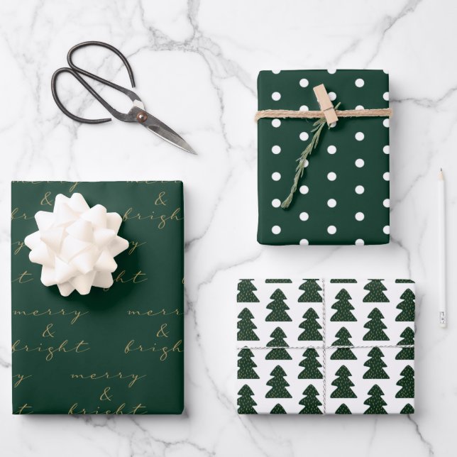 Modern Green Christmas Gift Wrapping Paper (Front)