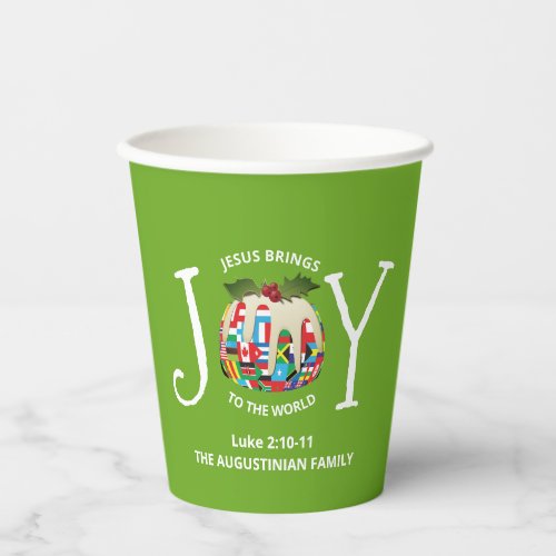 Modern Green Christmas JOY TO THE WORLD Paper Cups