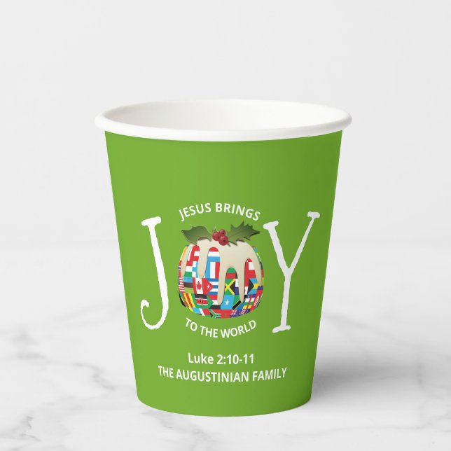 Modern Green Christmas JOY TO THE WORLD Paper Cups (Front)