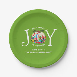 Modern Green Christmas JOY TO THE WORLD Paper Plates