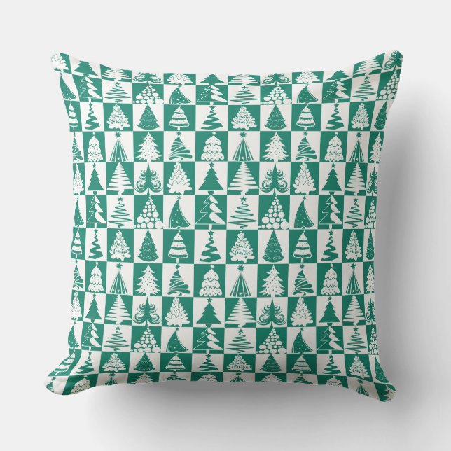 Modern Green Christmas Pattern Throw Pillow (Front)