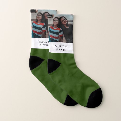 Modern Green Christmas Photo Socks For Dad